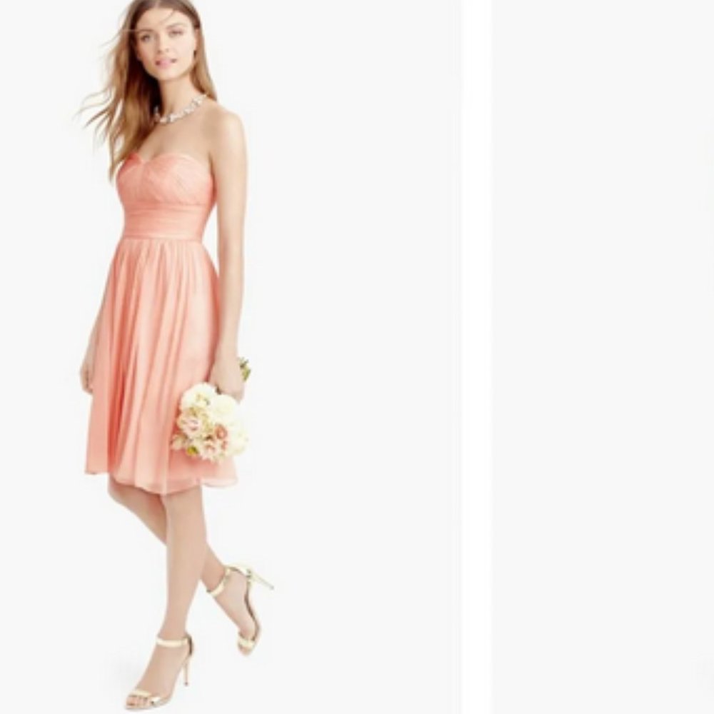 Women's Size 4 J Crew Silk Chiffon Bridesmaid Cocktail Dress Coral Strapless